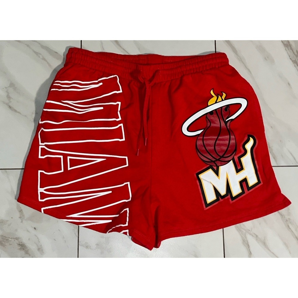 NBA Miami Heat Red Sweat Shorts Women's L Drawstring Pockets Athletic Lounge